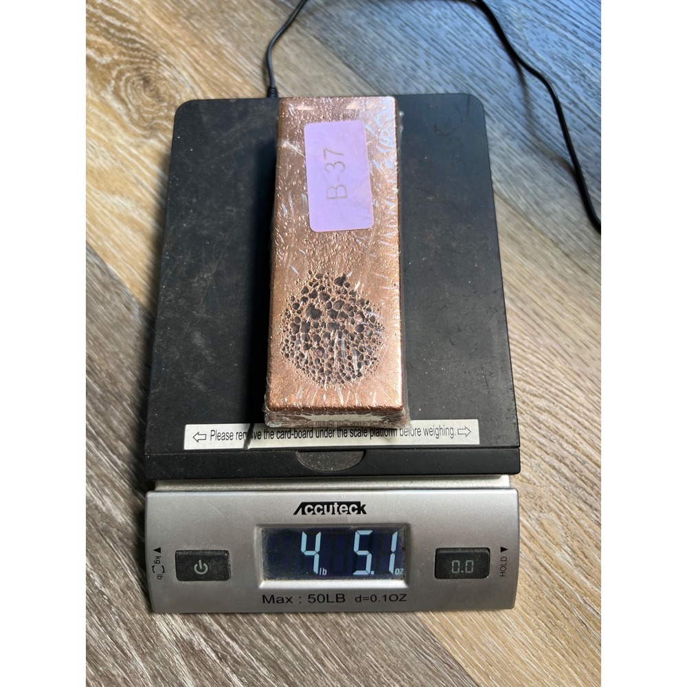 Copper Bullion Bar Unisex 4lb 5.1oz Copper Cast Ingot Raw Metal B-37